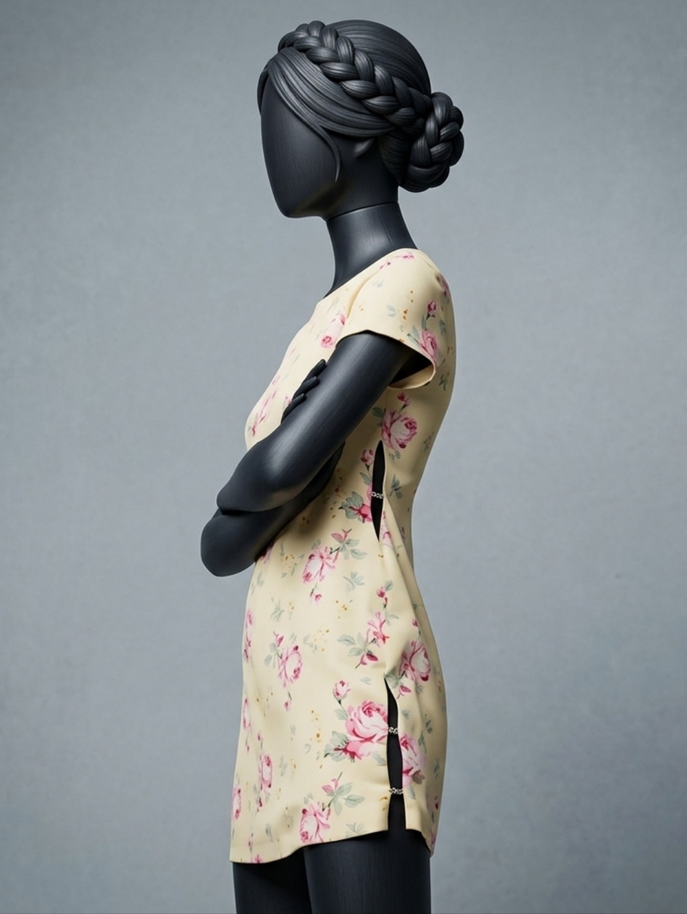 Zara Cream Mini Dress with Pink Rose Print